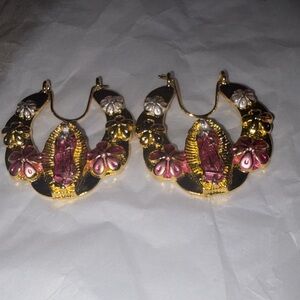 Gold and Rose Colored Flowers with the Virgin Mary in the Middle. New